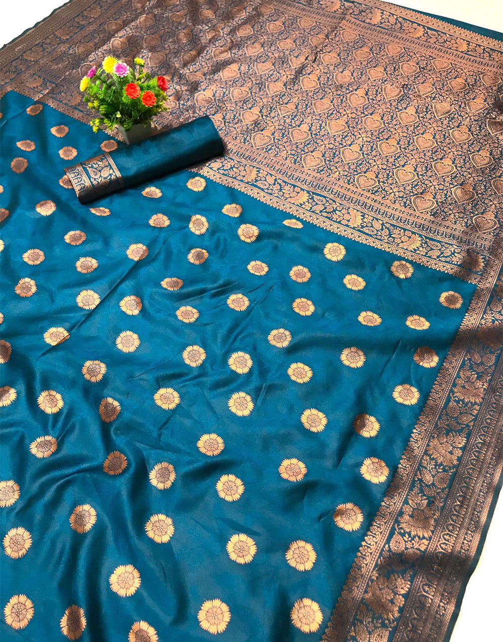 Teal Blue Banarasi Silk With Zari Weaving Work