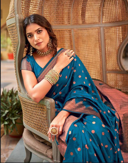 Rama Blue Banarasi Silk Saree With Zari Weaving Work