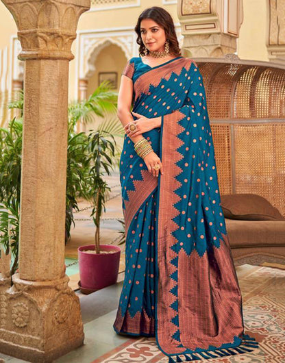 Rama Blue Banarasi Silk Saree With Zari Weaving Work