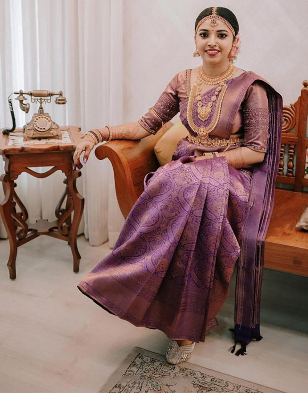 Purple Banarasi Silk With Copper Zari Weaving Saree