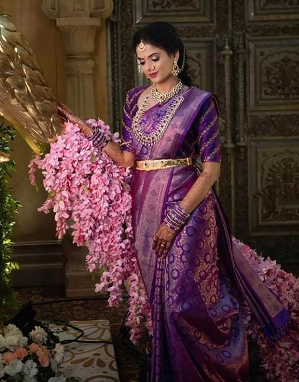 Purple Banarasi Soft Silk Saree With Zari Weaving Work