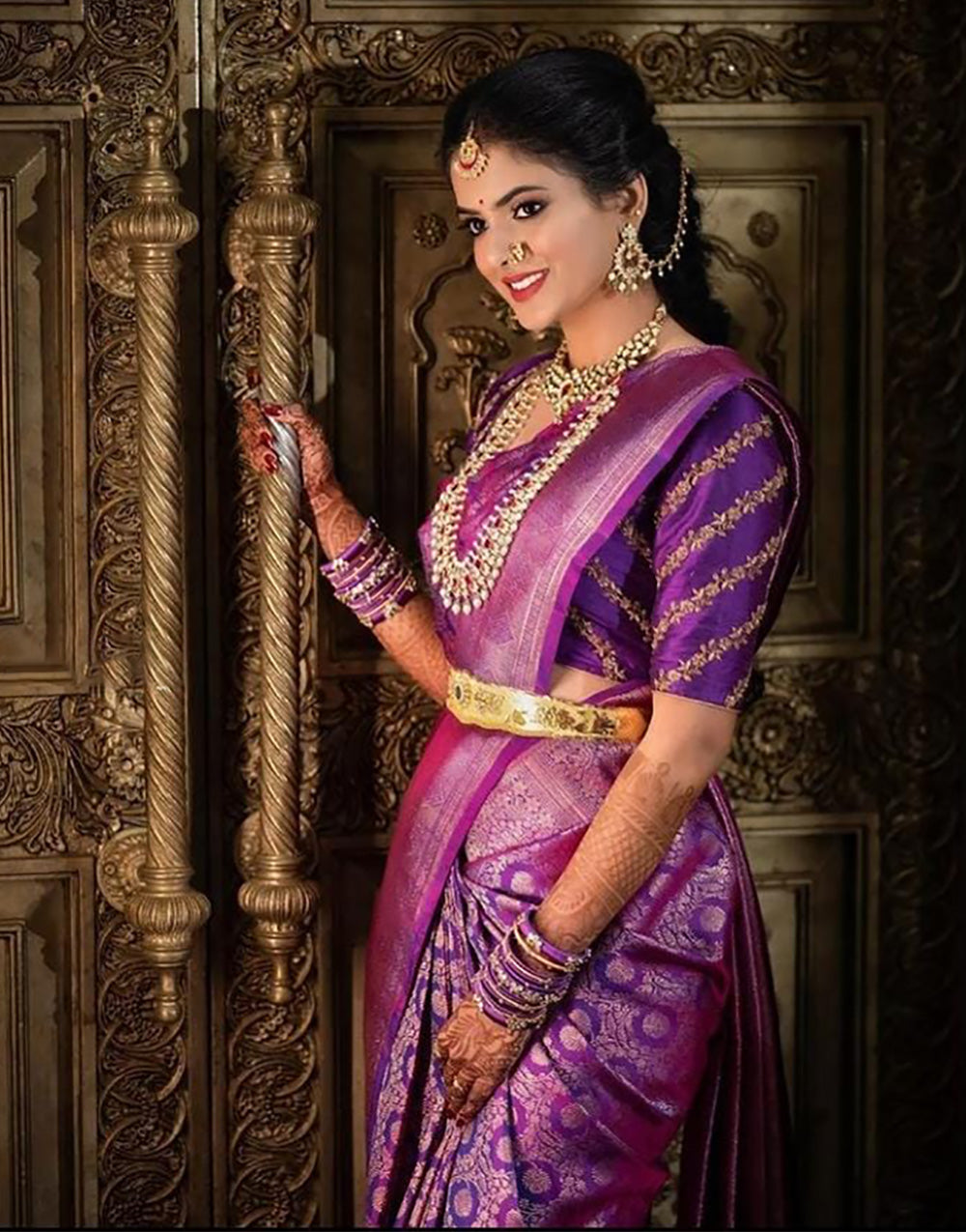 Purple Banarasi Soft Silk Saree With Zari Weaving Work