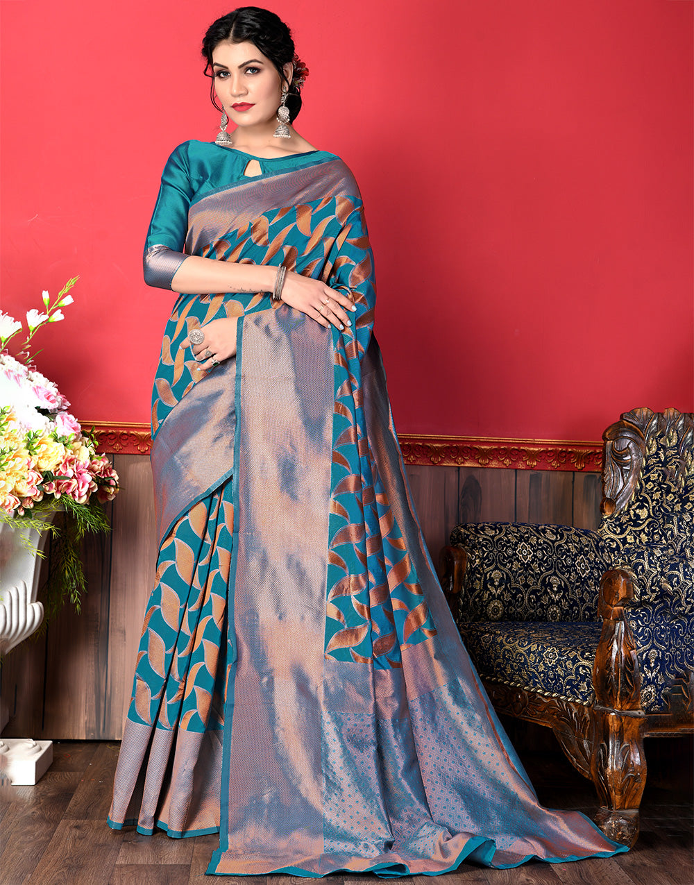 Sky Blue Kanjivaram Silk Saree With Weaving Work