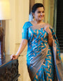 Sky Blue Kanjivaram Silk Saree With Weaving Work