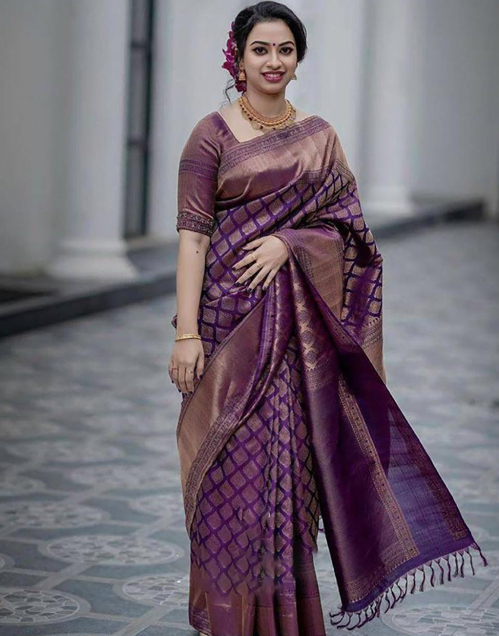 Midnight Purple Banarasi Soft Silk Saree With Zari Weaving Work