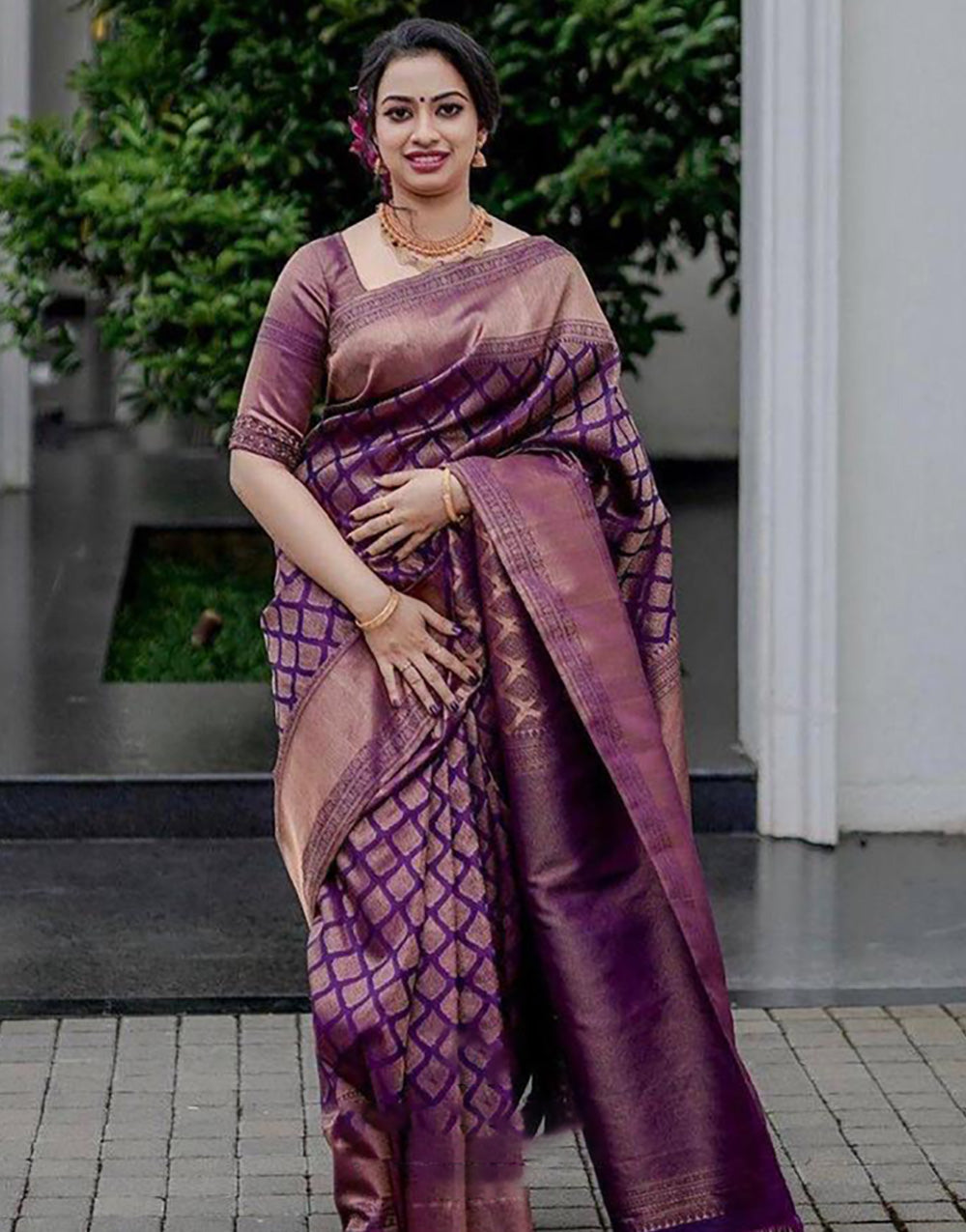 Midnight Purple Banarasi Soft Silk Saree With Zari Weaving Work