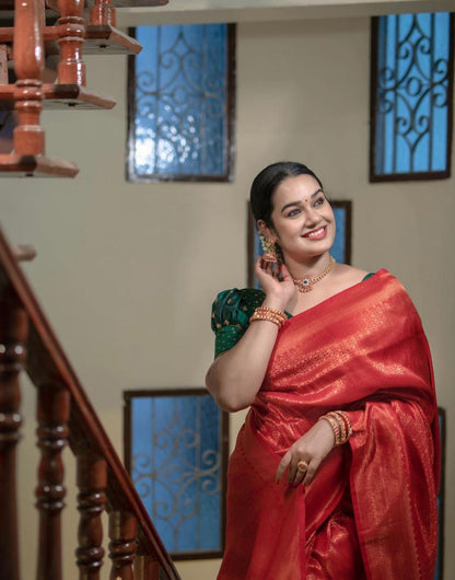 Red Banarasi Silk Saree With Zari Weaving Work