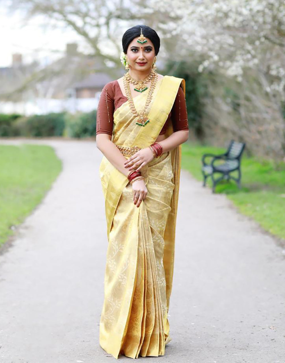 Light Yellow Kanjivaram Silk Saree With Zari Weaving Work