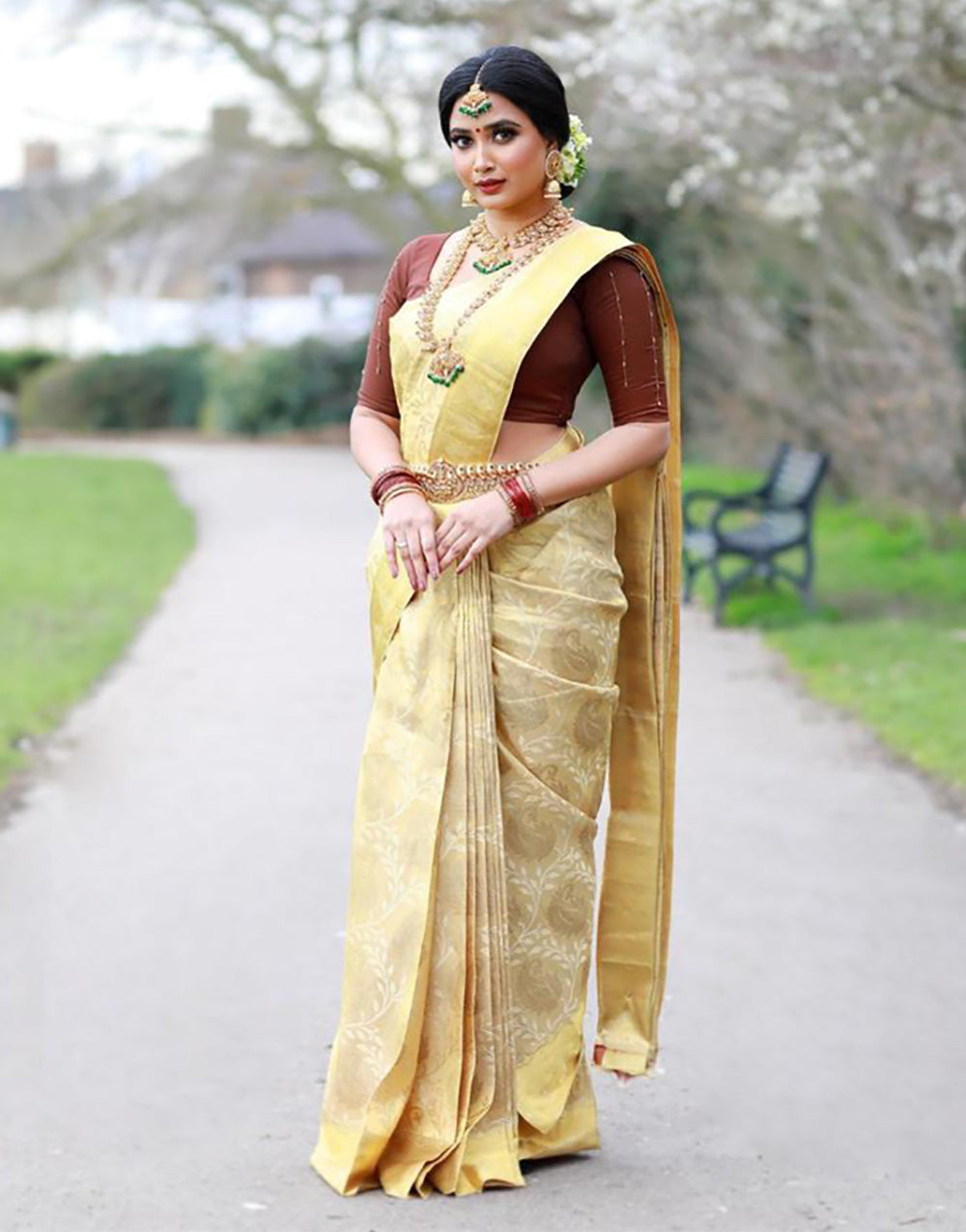 Light Yellow Kanjivaram Silk Saree With Zari Weaving Work