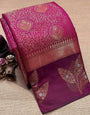 Rani Pink Kanjivaram Silk Saree With Weaving Border