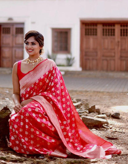 Pink Banarasi Silk Saree With Silver Zari Weaving Work