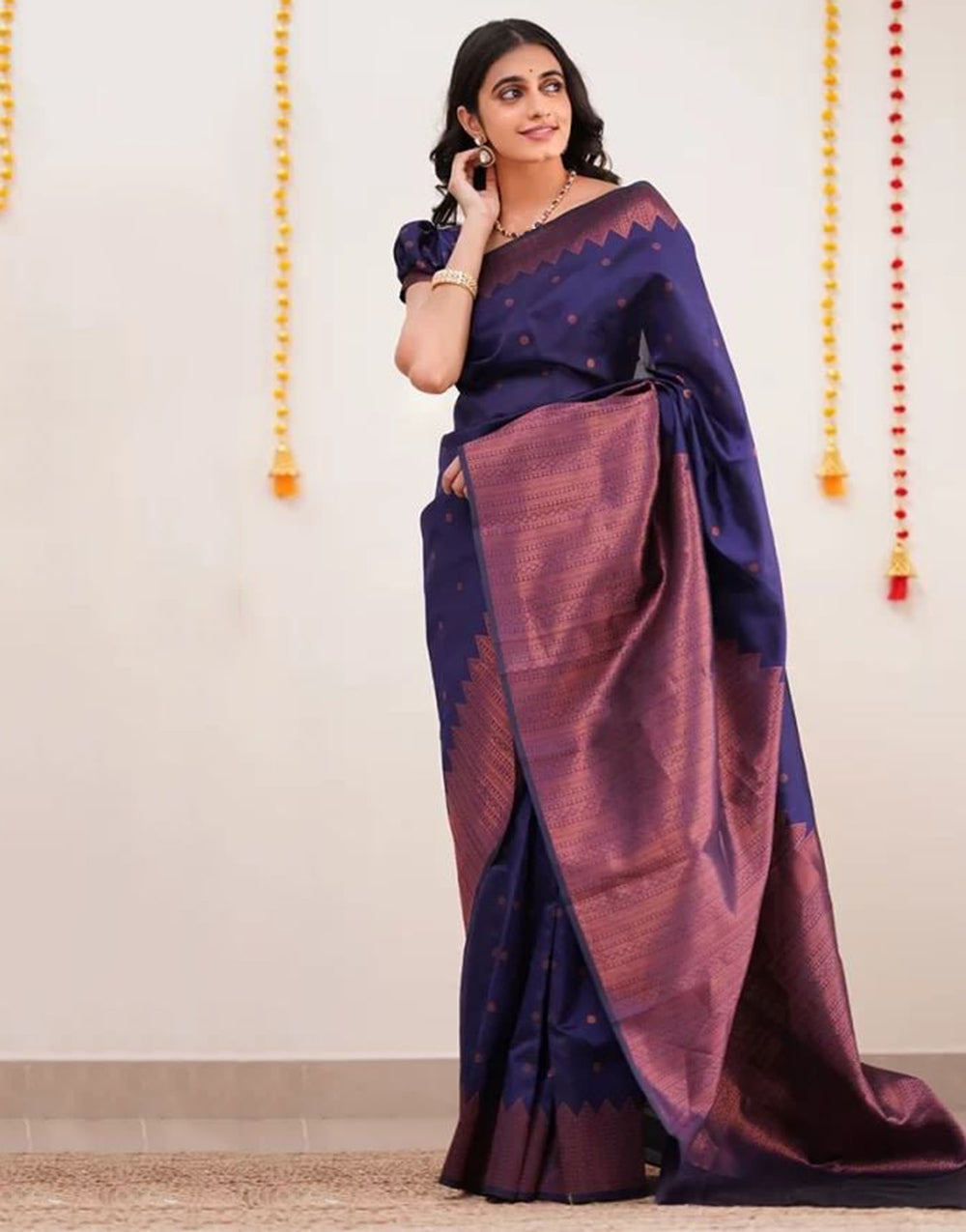 Blue Banarasi Silk Saree With Zari Weaving Work