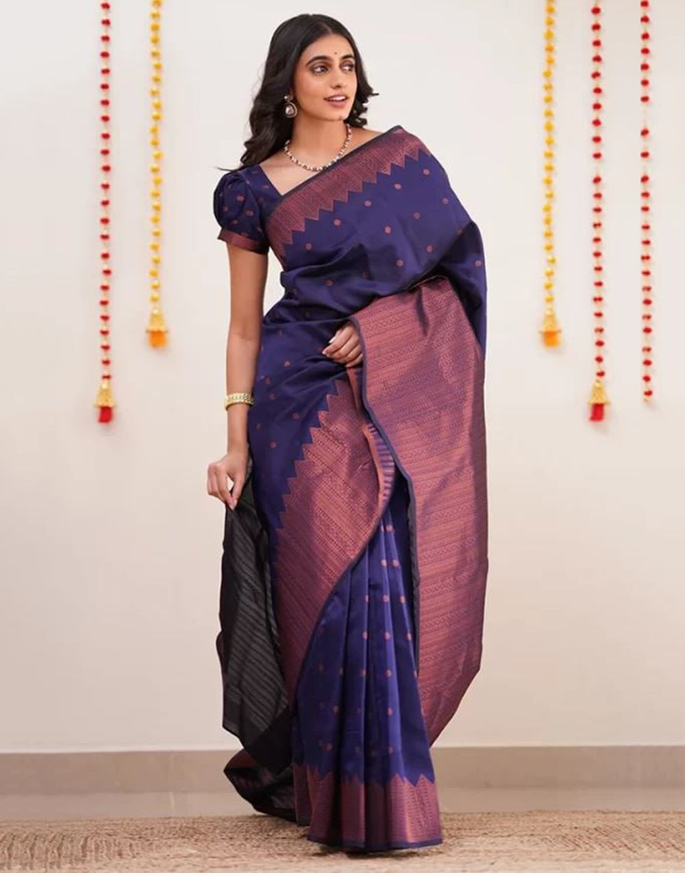 Blue Banarasi Silk Saree With Zari Weaving Work