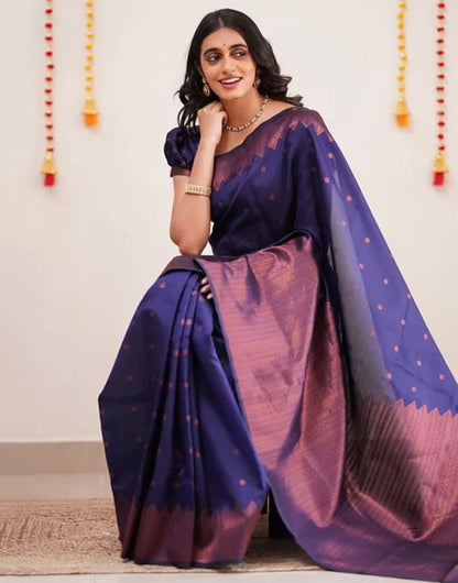 Blue Banarasi Silk Saree With Zari Weaving Work