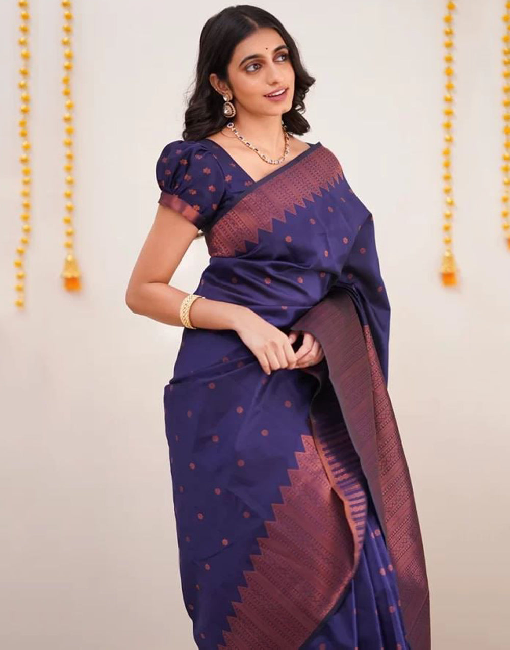 Blue Banarasi Silk Saree With Zari Weaving Work