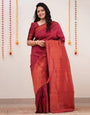 Red Banarasi Silk Saree With Zari Weaving Work