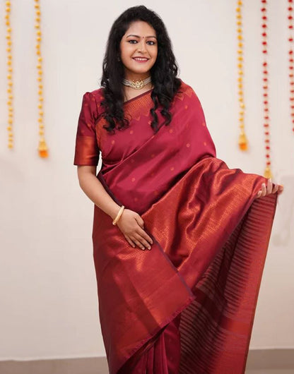 Red Banarasi Silk Saree With Zari Weaving Work