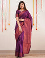 Wine Banarasi Silk Saree With Zari Weaving Work