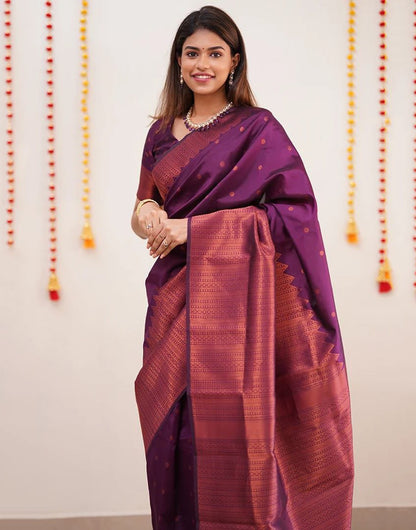 Wine Banarasi Silk Saree With Zari Weaving Work