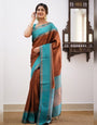 Brown Banarasi Soft Silk Saree With Zari Weaving Work