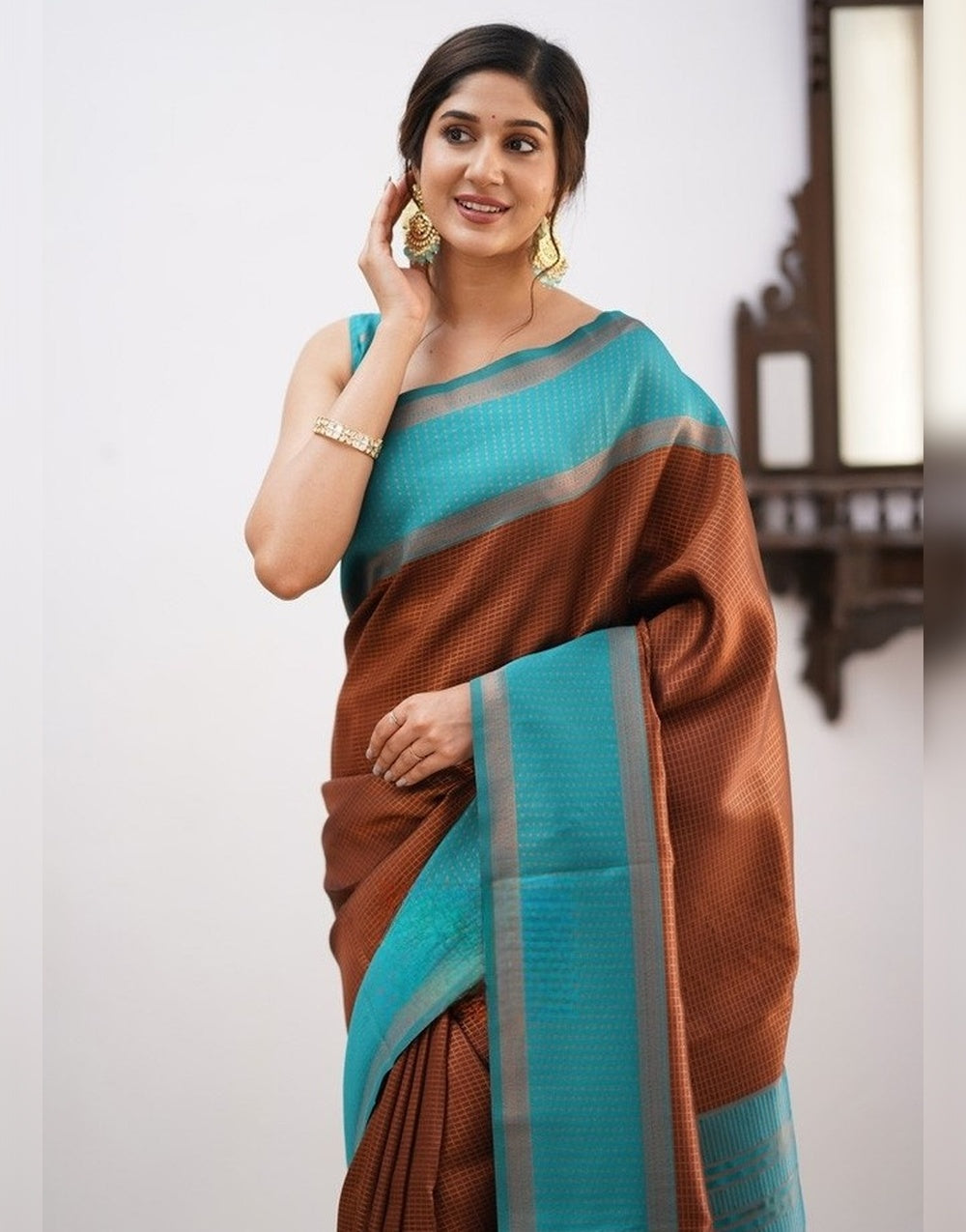 Brown Banarasi Soft Silk Saree With Zari Weaving Work