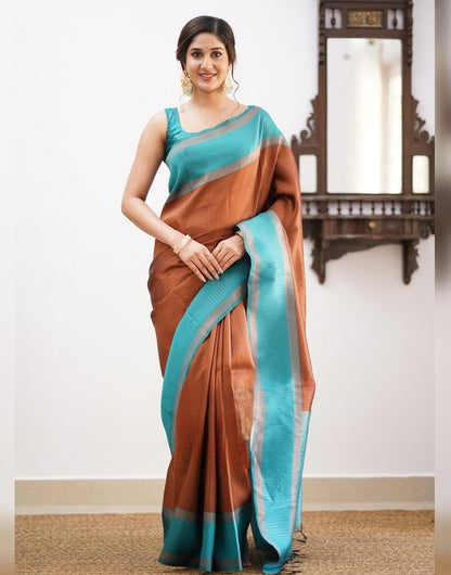 Brown Banarasi Soft Silk Saree With Zari Weaving Work