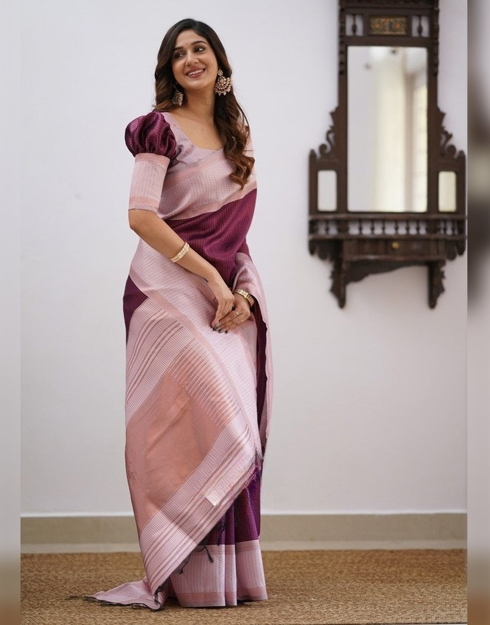 Maroon Banarasi Soft Silk Saree With Zari Weaving Work