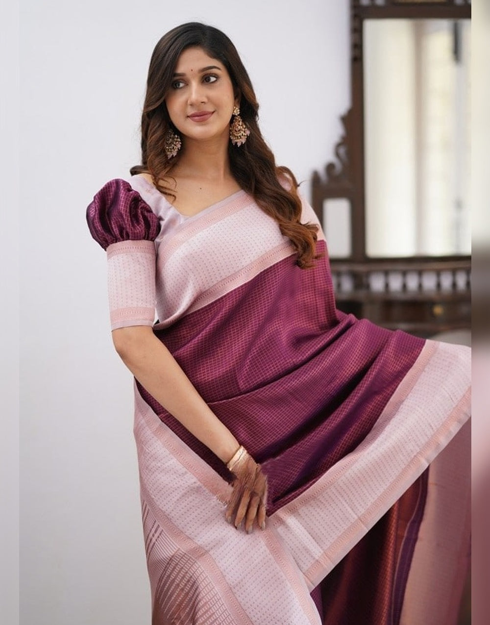 Maroon Banarasi Soft Silk Saree With Zari Weaving Work