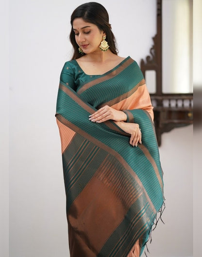 Peach Banarasi Soft Silk Saree With Zari Weaving Work