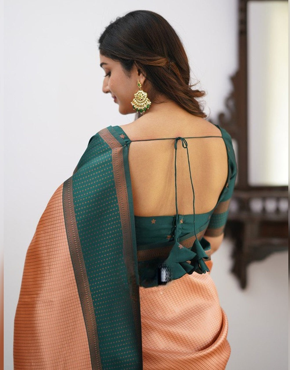 Peach Banarasi Soft Silk Saree With Zari Weaving Work