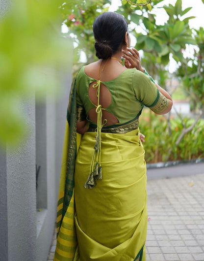 Lime Green Banarasi Soft Silk Saree With Weaving Work