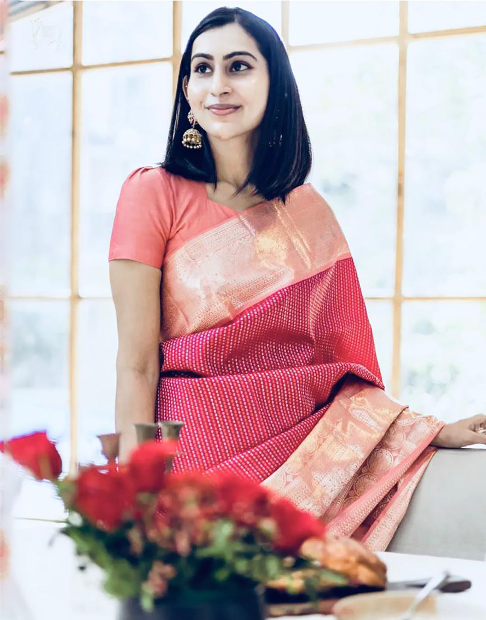 Rani Pink & Peach Banarasi Soft Silk Saree With Weaving Work