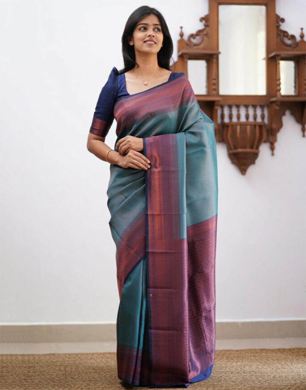 Teal Blue Banarasi Soft Silk Saree With Zari Weaving Work