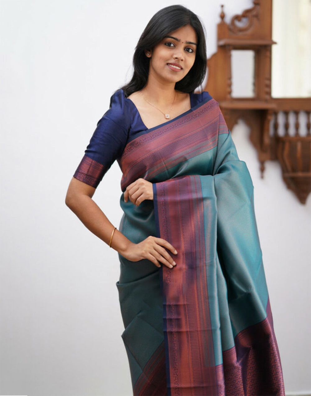 Teal Blue Banarasi Soft Silk Saree With Zari Weaving Work