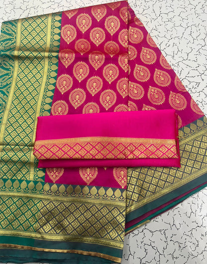 Dark Pink Banarasi Soft Silk Saree With Weaving Border