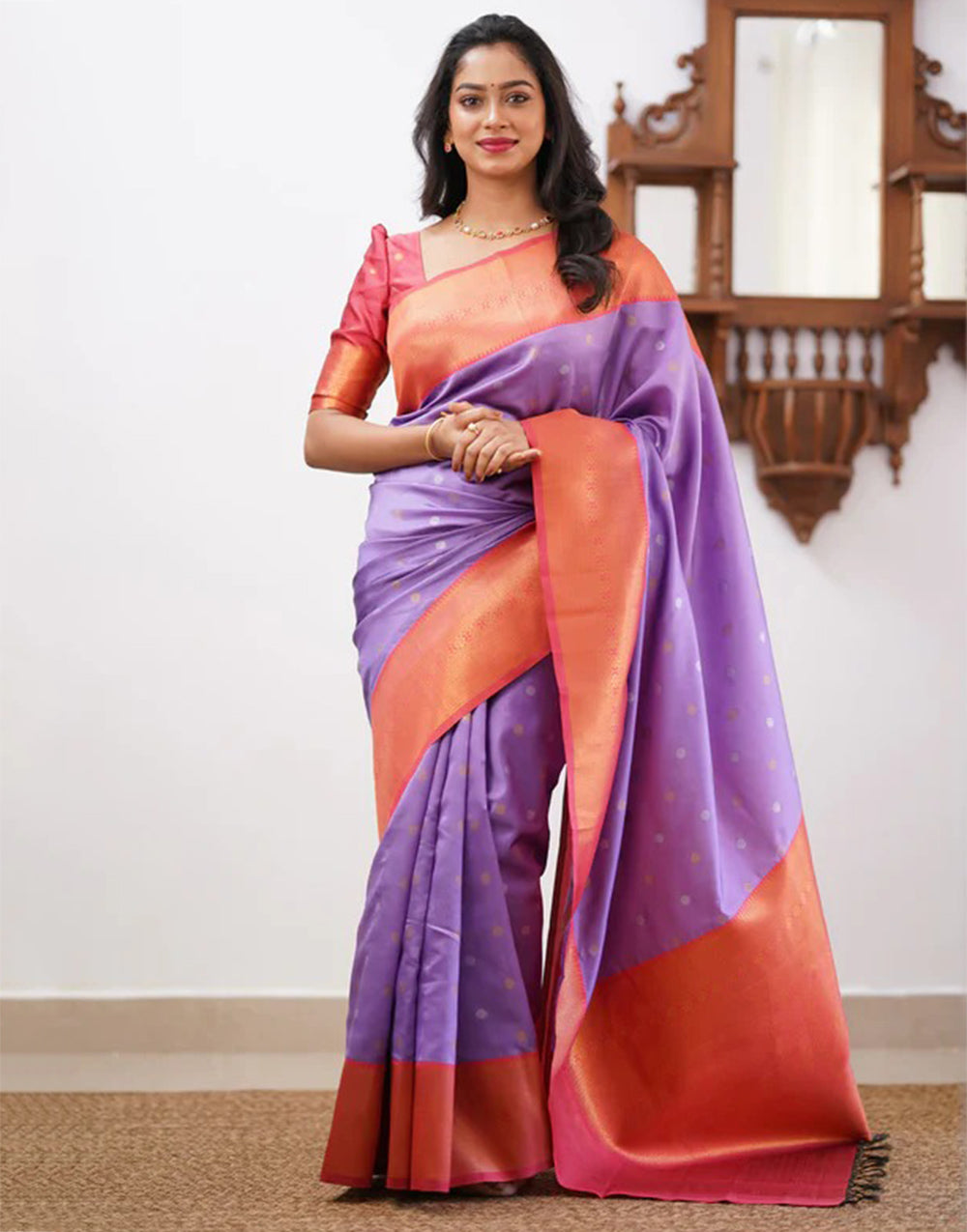 Lavender Banarasi Soft Silk Saree With Weaving Work