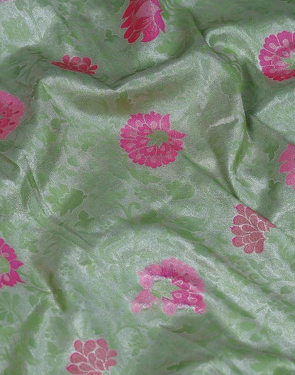 Baby Pink & Green Kanjivaram Silk Saree With Weaving Work