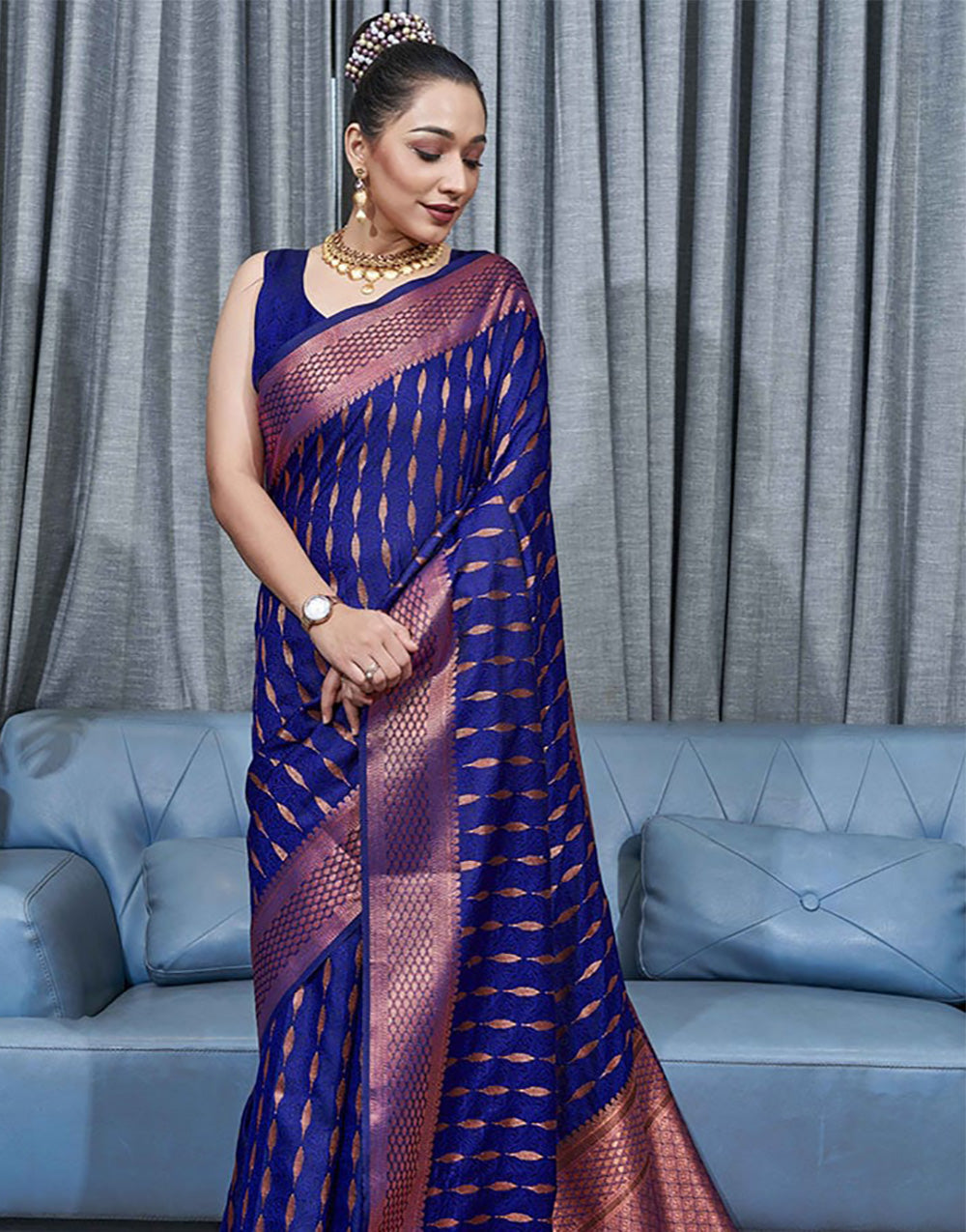 Royal Blue Banarasi Soft Silk Saree With Zari Weaving Work