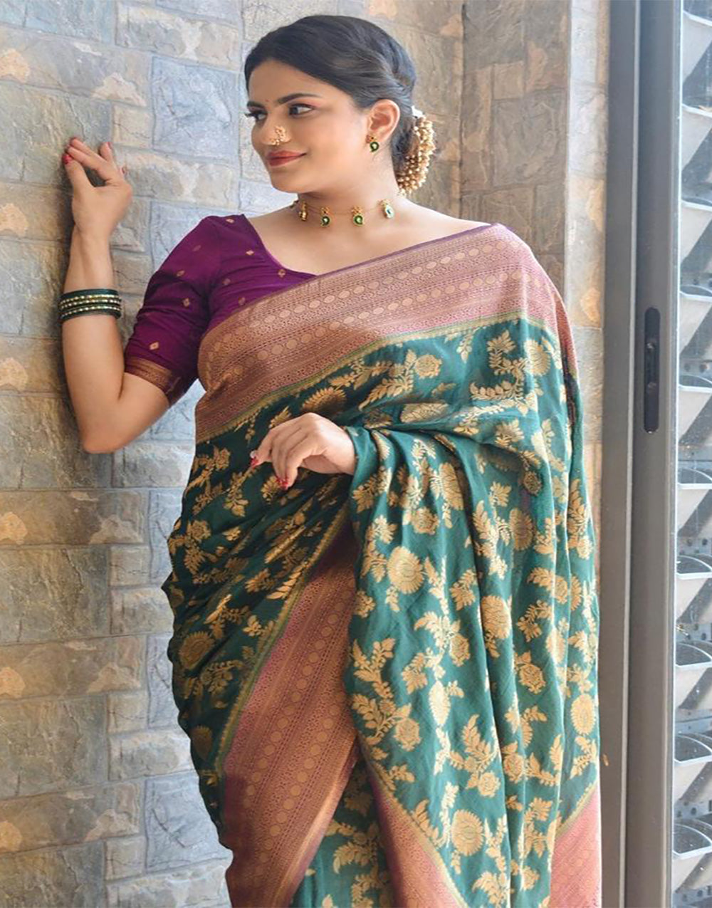 Pine Green Banarasi Silk With Zari Weaving Saree