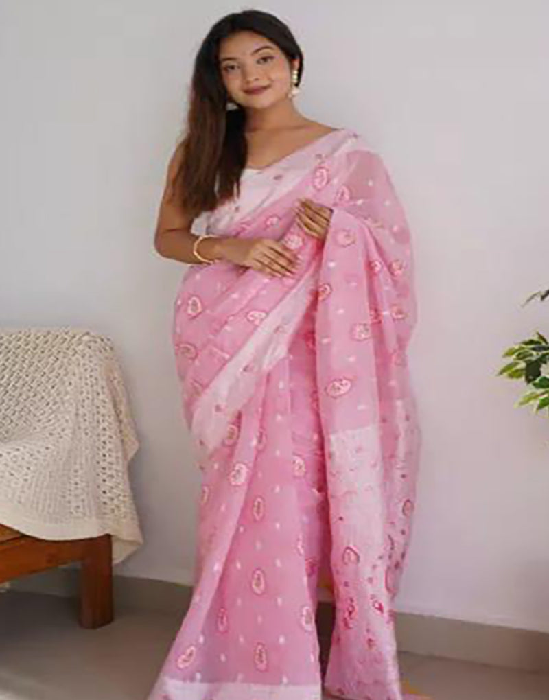 Dark Pink Linen Saree With Effortless Style and Everyday Grace