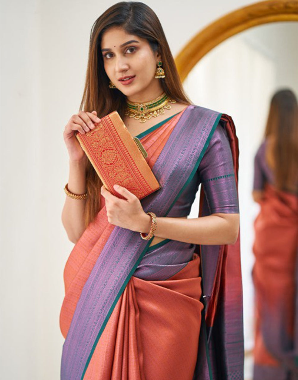 Gajari  Banarasi Soft Silk Saree With Zari Weaving Work