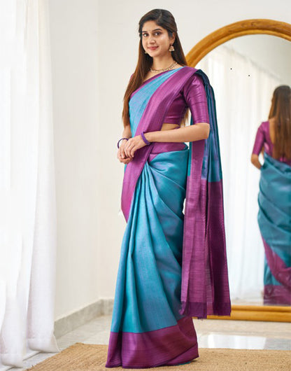 Pacific Blue Banarasi Soft Silk Saree With Zari Weaving Work