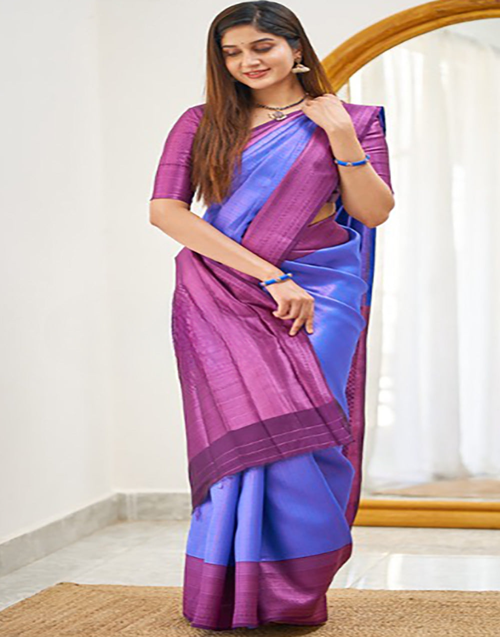 Purblish Blue Banarasi Soft Silk Saree With Zari Weaving Work