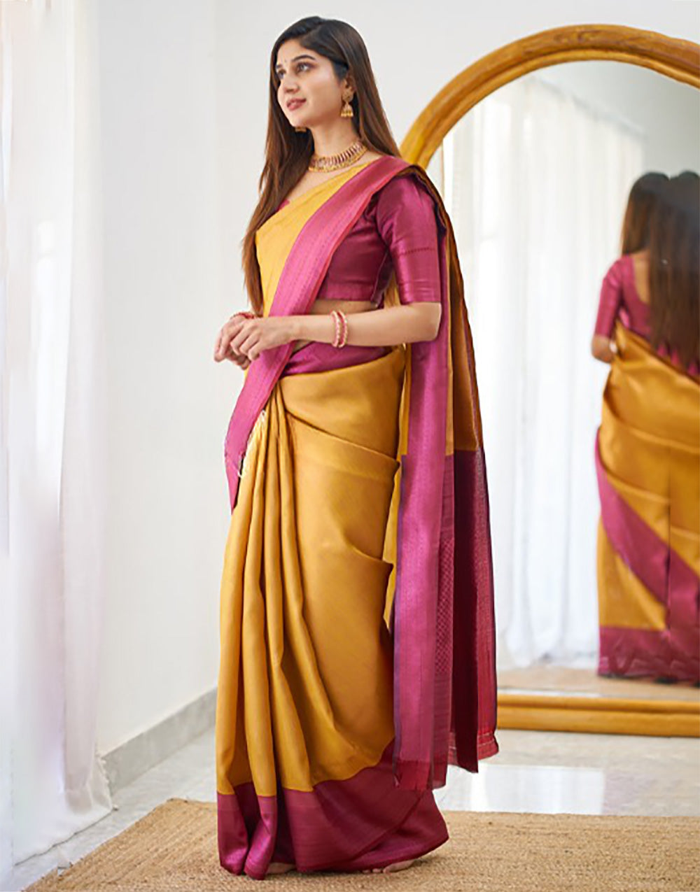Yellow Banarasi Soft Silk Saree With Zari Weaving Work