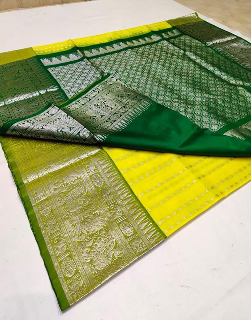 Lemon Yellow Banarasi Soft Silk Saree With Weaving Work