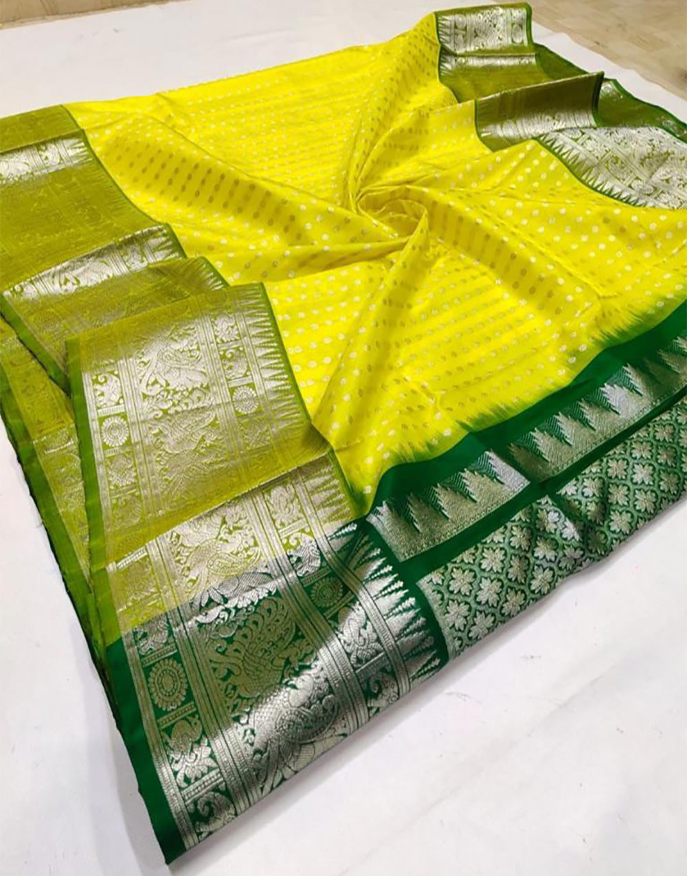 Lemon Yellow Banarasi Soft Silk Saree With Weaving Work