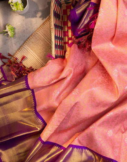 Baby Pink Banarasi Soft Silk Saree With Weaving Work