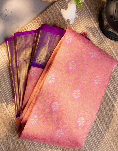 Baby Pink Banarasi Soft Silk Saree With Weaving Work