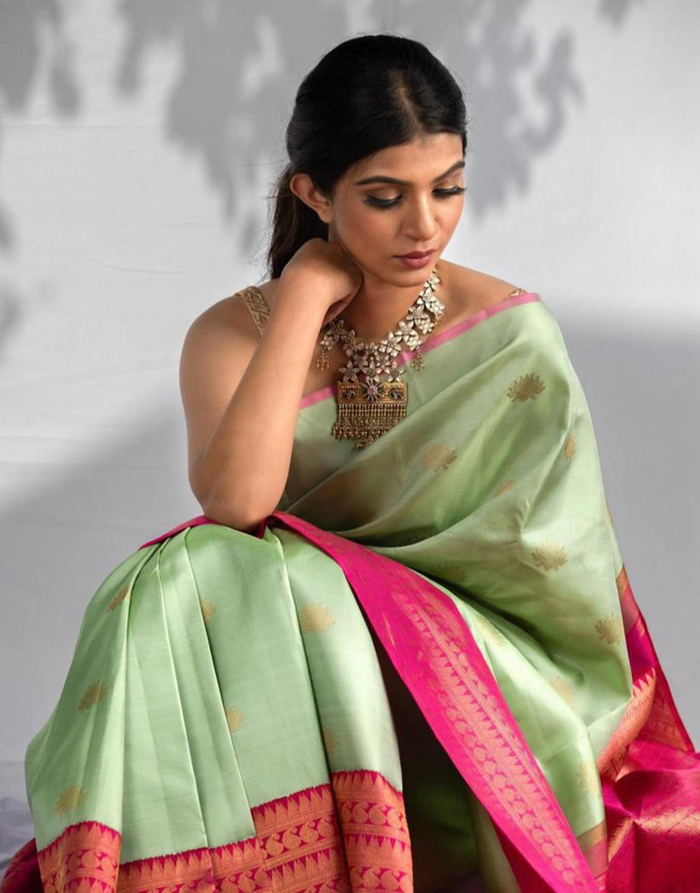 Green & Pink Banarasi Soft Silk Saree With Zari Weaving Work