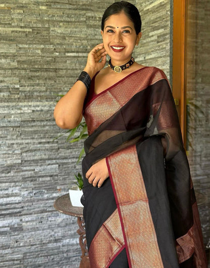 Black Banarasi Soft Silk Saree With Zari Weaving Work